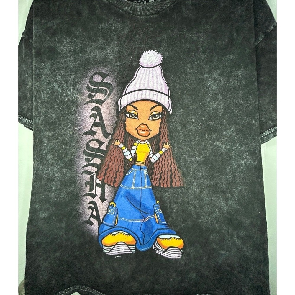 Bratz Dolls Acid Washed "Sasha" Y2k Styled Cartoon Figure T-Shirt‎